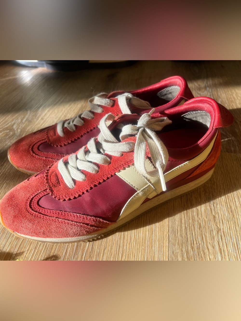 Tory Burch Red Suede Sneakers with Cream Laces
